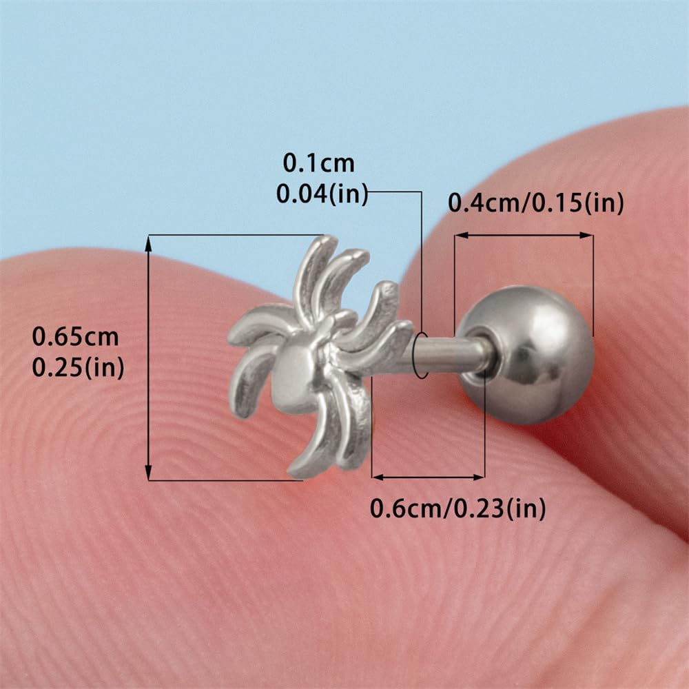 Cute 18g Spider Screw Back Halloween Small Stud for Women Men Sensitive Ear Punk Stainless Steel Gold Silver Plated Animal Little Tiny Mini Sleeper Cartilage Tragus Studs Fashion Jewelry for Party - Image 2