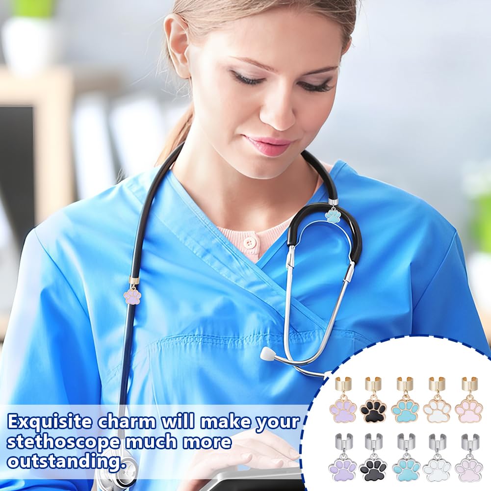 OLYCRAFT 10Pcs Dog Paw Print Stethoscope Charms 1.1 Inch Alloy Enamel Stethoscopes Pendant Stethoscope ID Name Tag Charms Stethoscopes Accessories for Doctor Nurse Medical Assistant