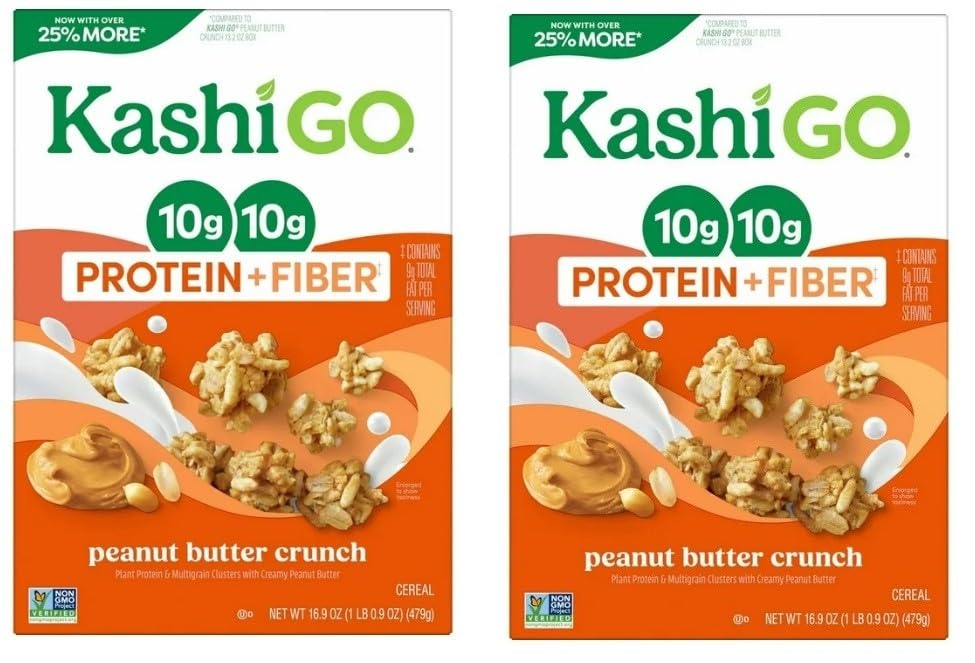 Cold Breakfast Cereal byKashi- Vegan Protein - Fiber Cereal - Peanut Butter Crunch -16.9 Oz Box (2 Boxes)