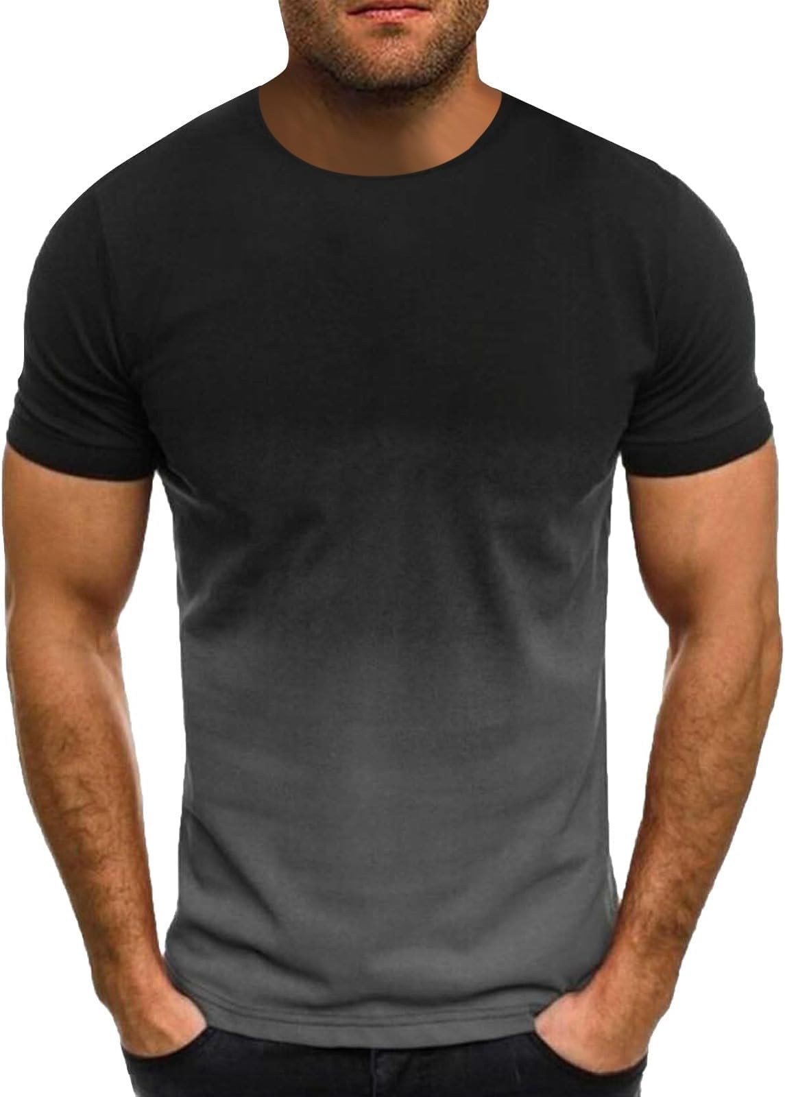 Mens T Shirt Casual Short Sleeve Round Neck Gradient Color Summer Shirts Breathable Lightweight Loose Fit Fashion Gym T Shirt Comfy Daily Work Out Sport Running Tshirt T-Shirt Tees