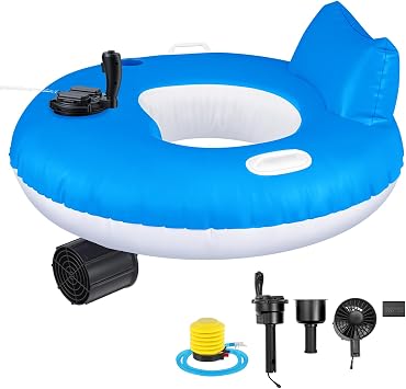 Motorized Pool Float for Adult, Motorcycle Inflatable Pool Lounger Chair River Tube Floating with Pusher Handles Cup Holder and Pump Waterproof for Party Beach Lake Outdoor