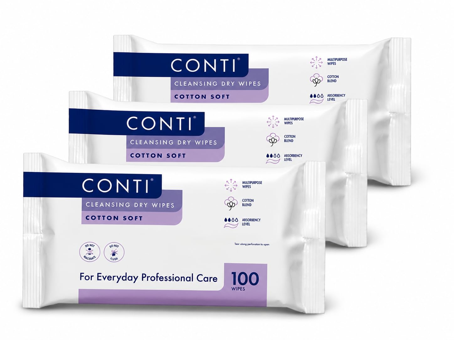 Conti SoSoft Large Heavyweight Dry Patient Cleansing Wipes (3 Packs of 100)