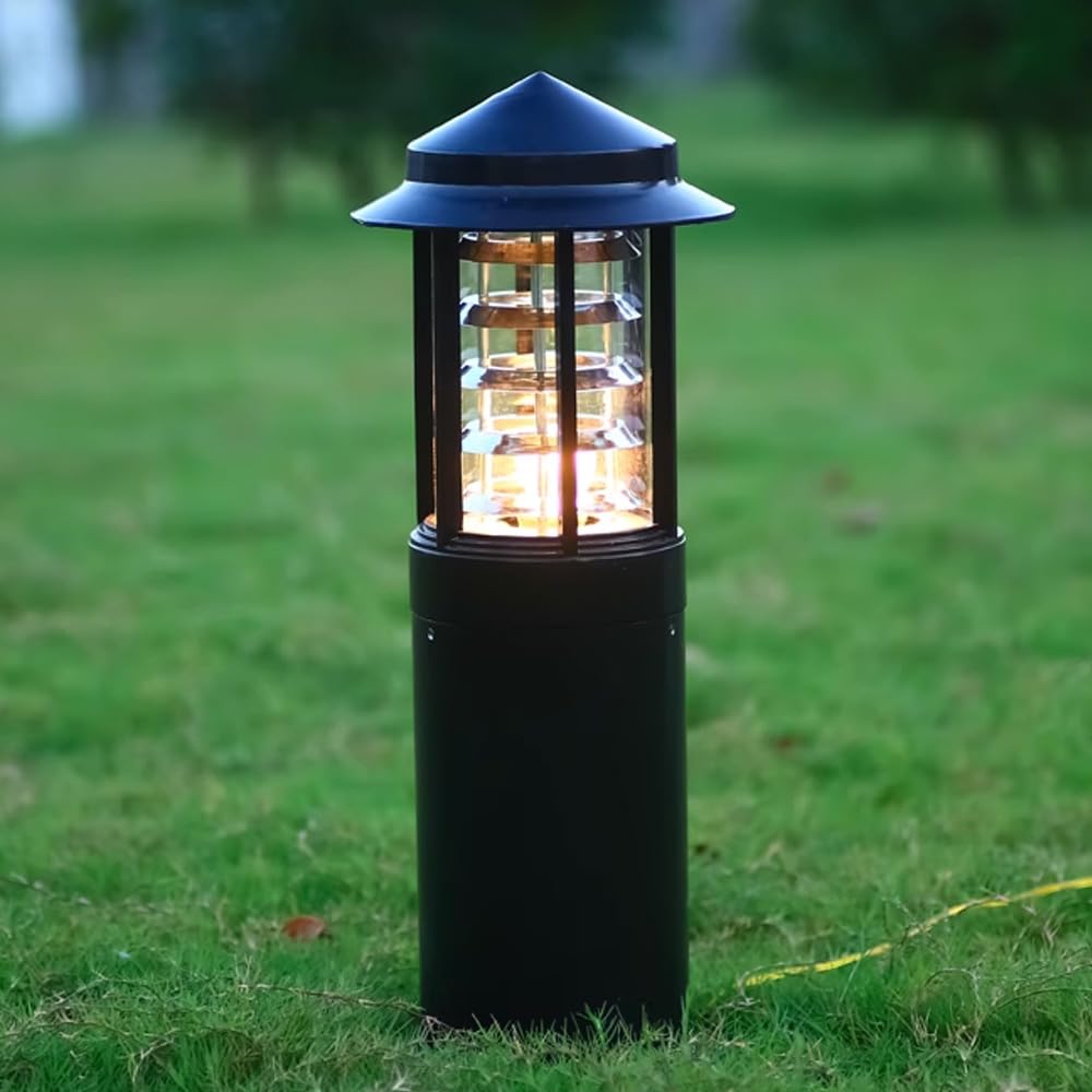 HELCEKOU Modern Black Pathway Light Landscape Path Aluminum Bollard Lights E26 Garden Outdoor Waterproof Lantern with Acrylic Shade for Yard Porch Patio Walkway Decoration