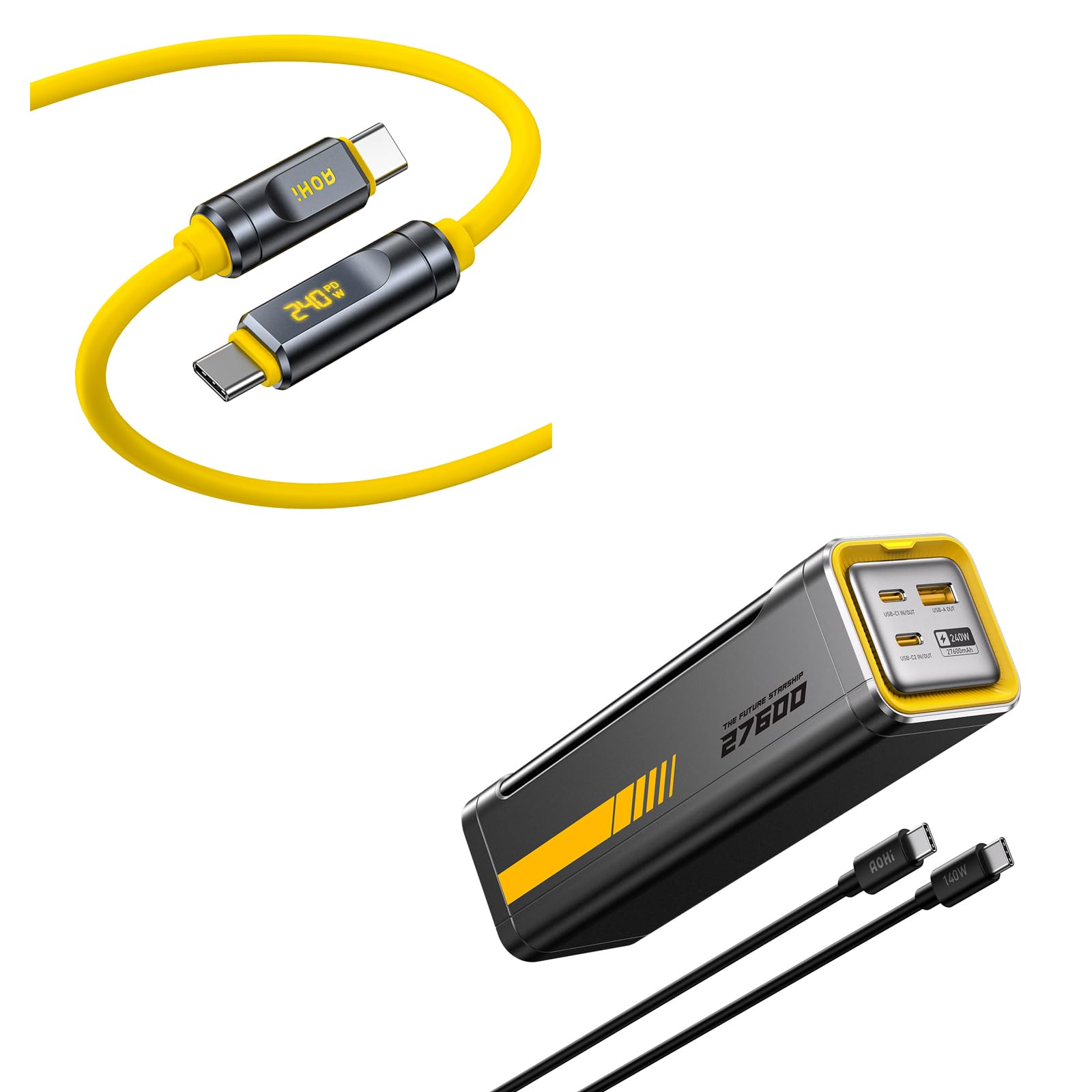 AOHI 240W Laptop Power Bank 27600mAh Portable Fast Charger 99 3wh 240W USB4 2 0 Cable with LED