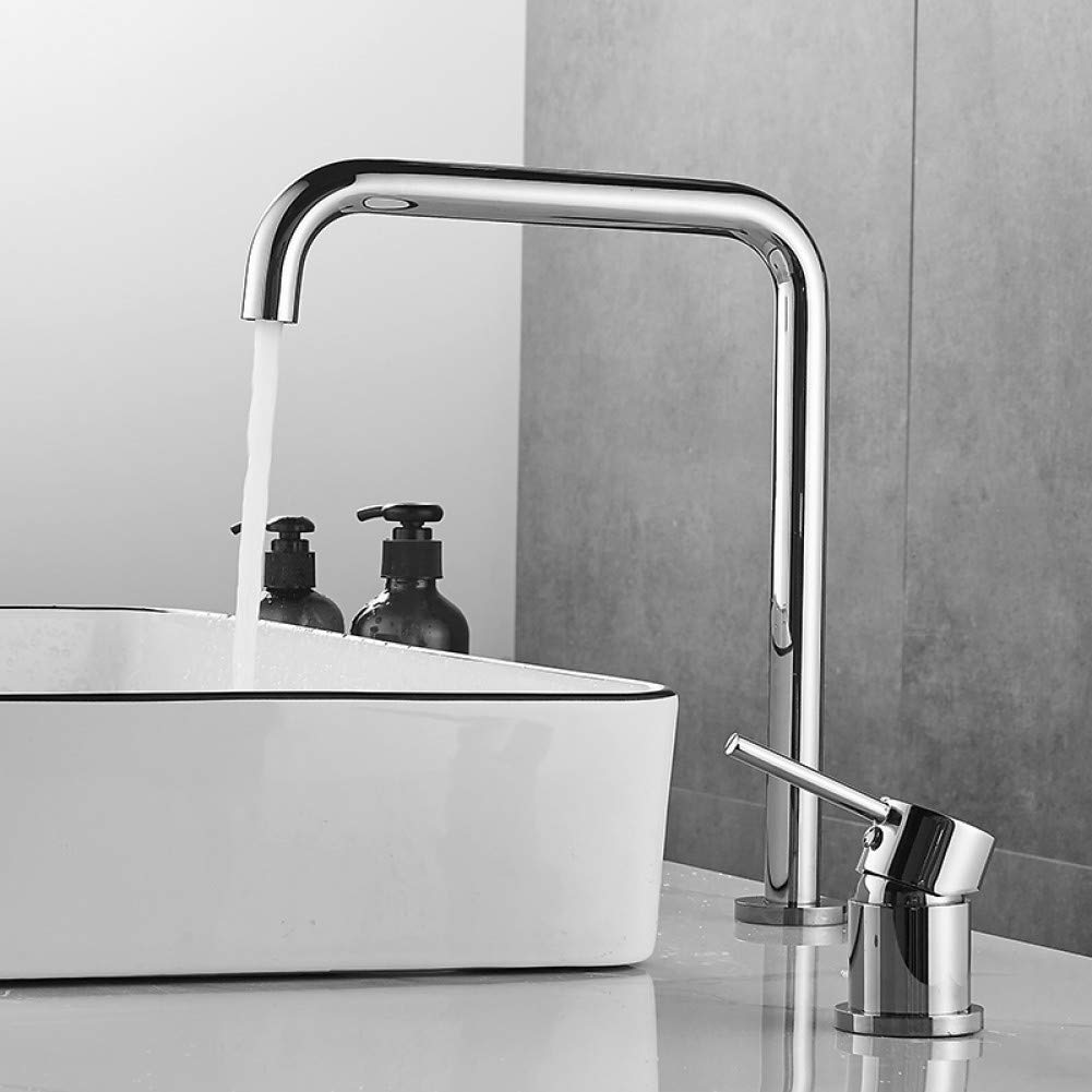 ZQFHSX Basin Faucet Chrome Bathroom Two Holes hot and Cold Sink 360 Degree Rotating Large