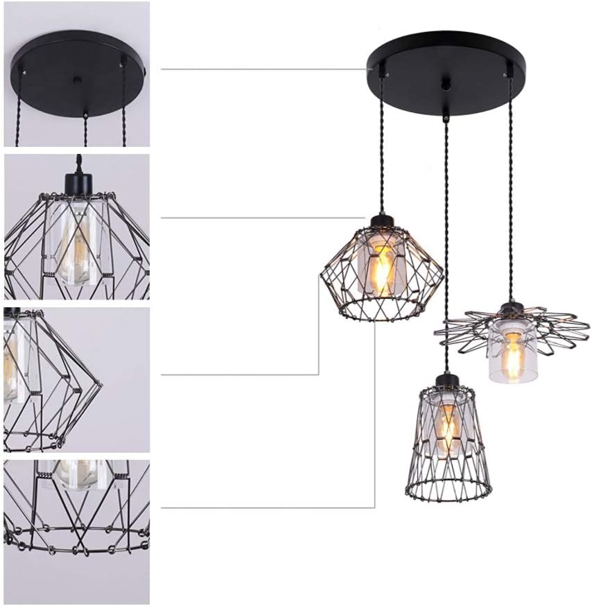 Exclusive Luenfat 3 Lights Cage Pendant Lighting Industrial,Appearance Patent Free Transform Hanging Ceiling Lights Fixture,Black Cluster Chandelier for Kitchen Island Living Dining Room Restaurant