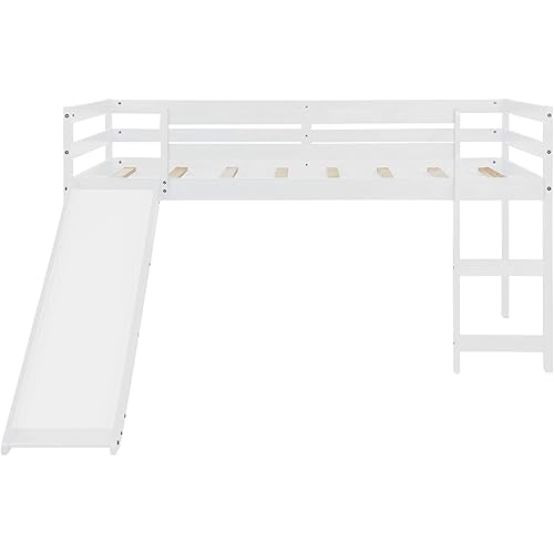 Twin Loft Bed with Slide and Ladder for Kids/Toddlers, Loft Bed, Twin Wood Kids Bed