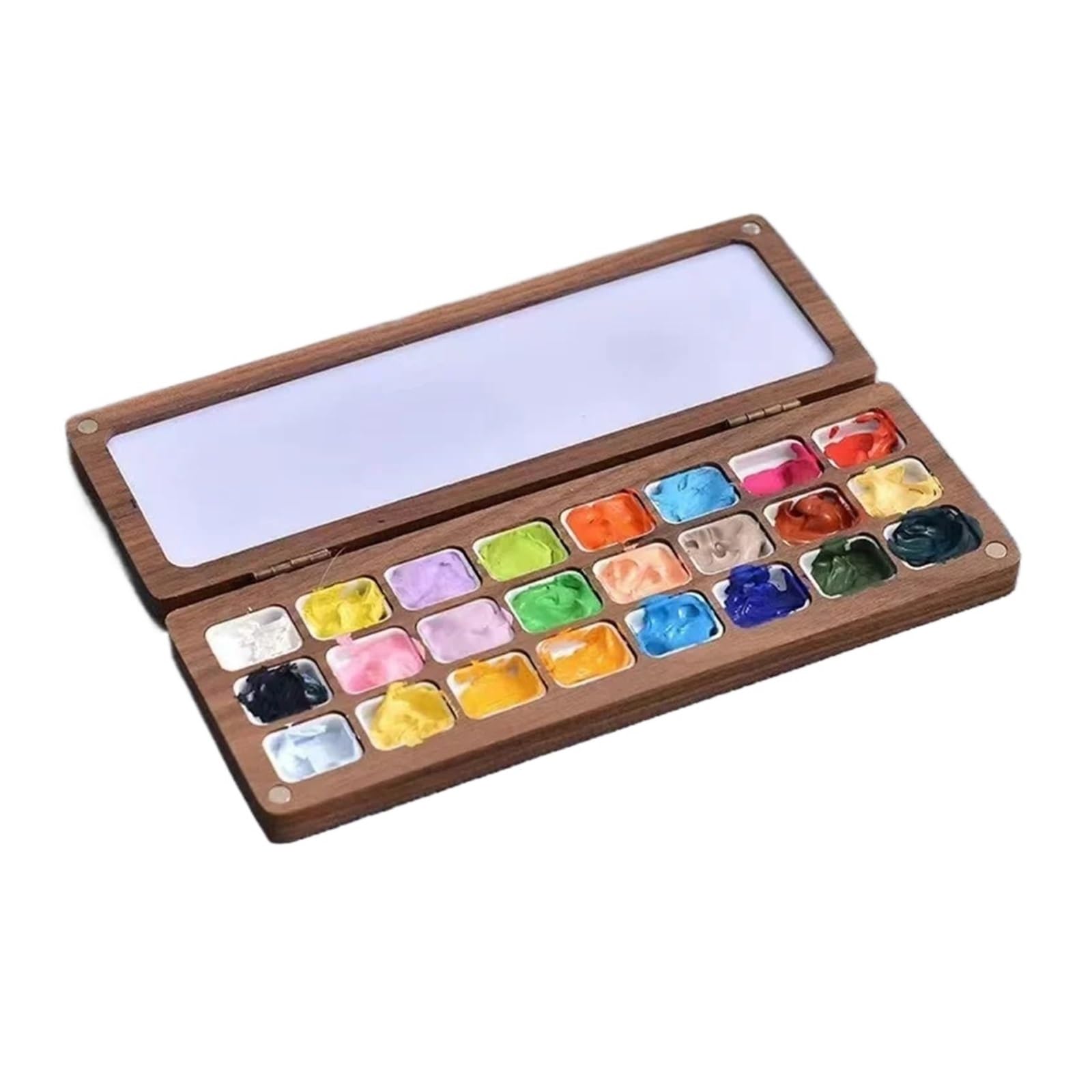 Ahufgn 24 Color Mini Watercolour Set Empty Watercolor Palette Travel Portable Walnut Paint Box Storage Artist Painting Art Supplies