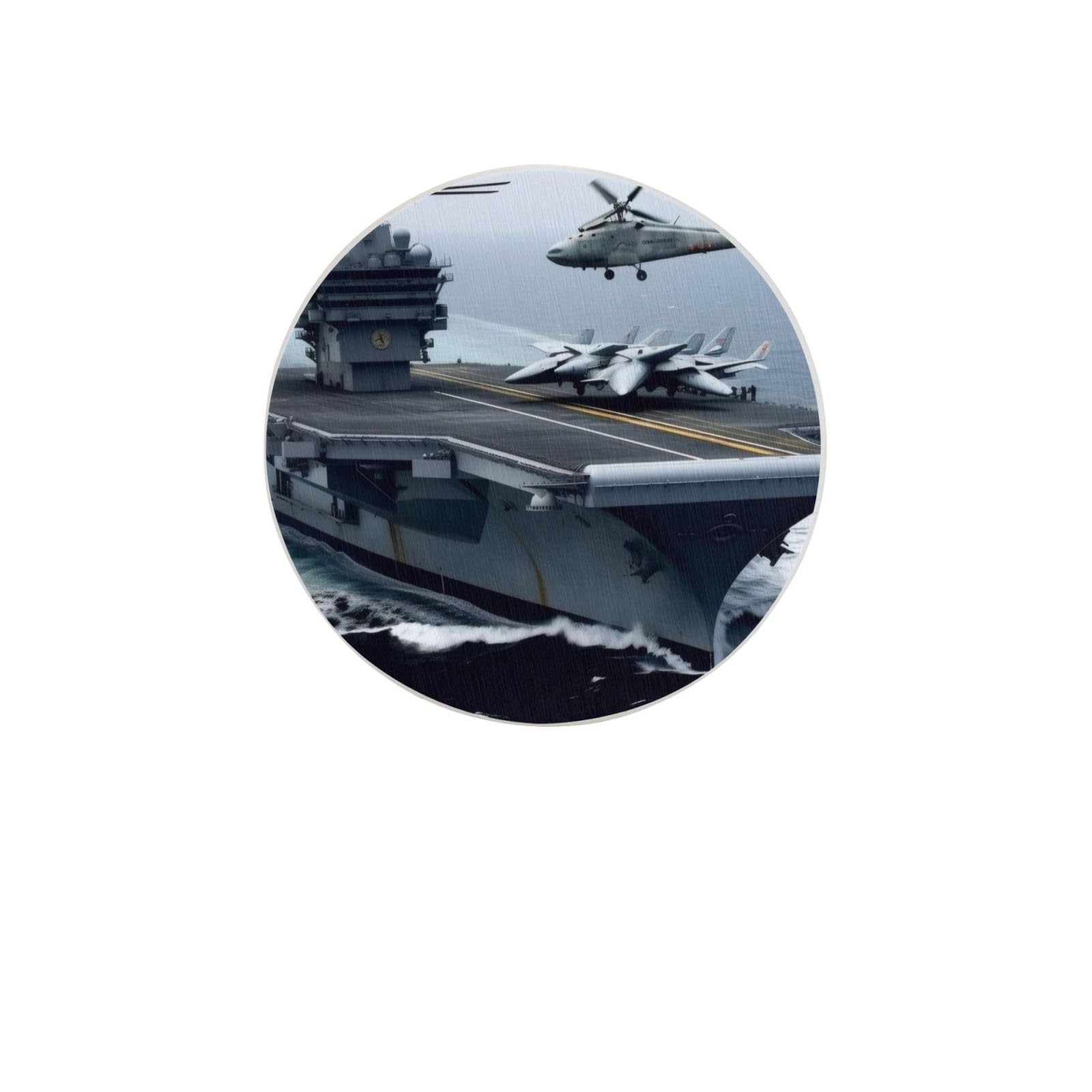 Aircraft Carrier Absorbent Drink Coasters Diatomaceous Round Coaster 4 Inch Reusable Cup Coasters Set 4pc