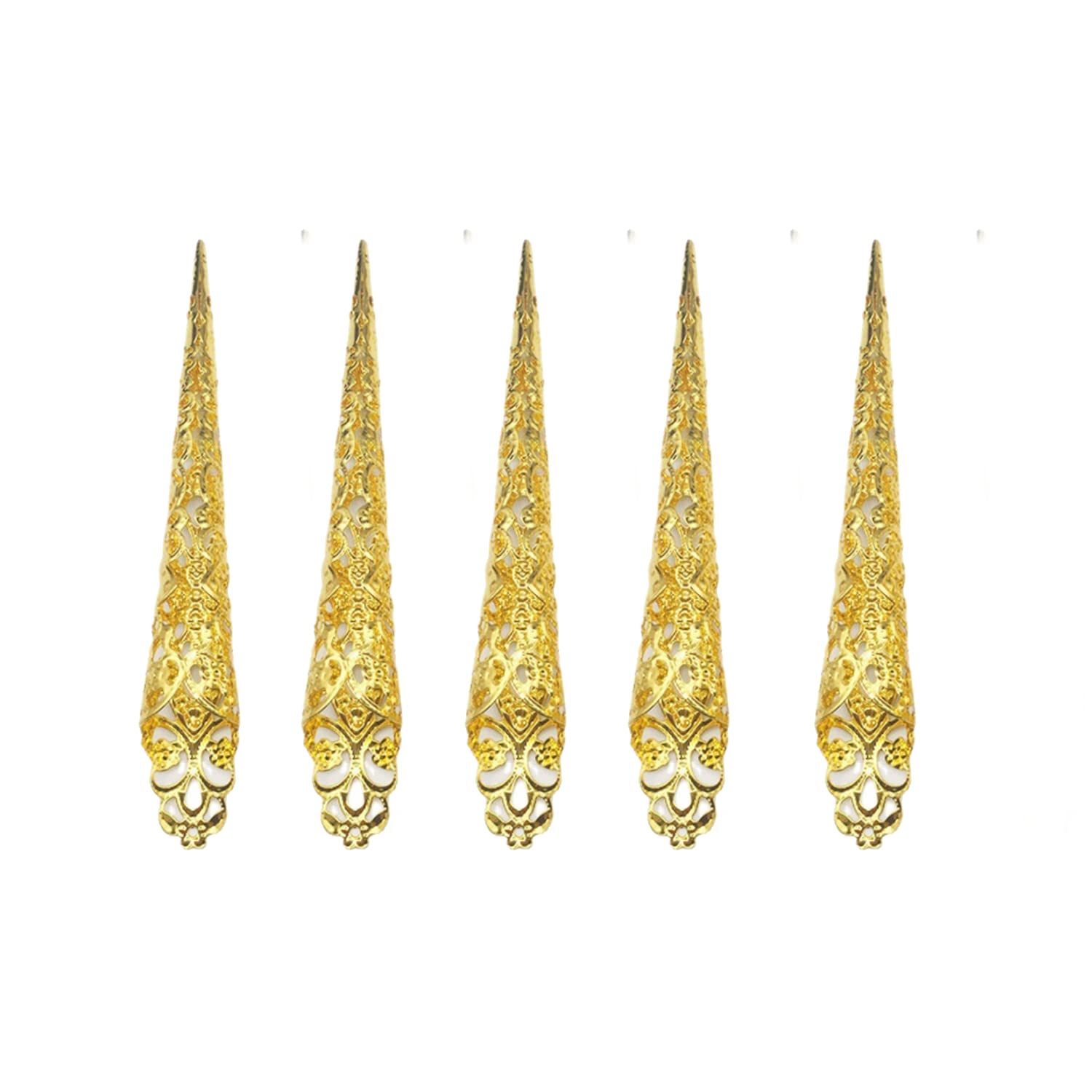 10 Pack Finger Nail Tip Claw Rings Ancient Queen's Claw Ring Suitable For Clothing Accessories, Stage Performance, Role Play, Drama And Dance-Golden