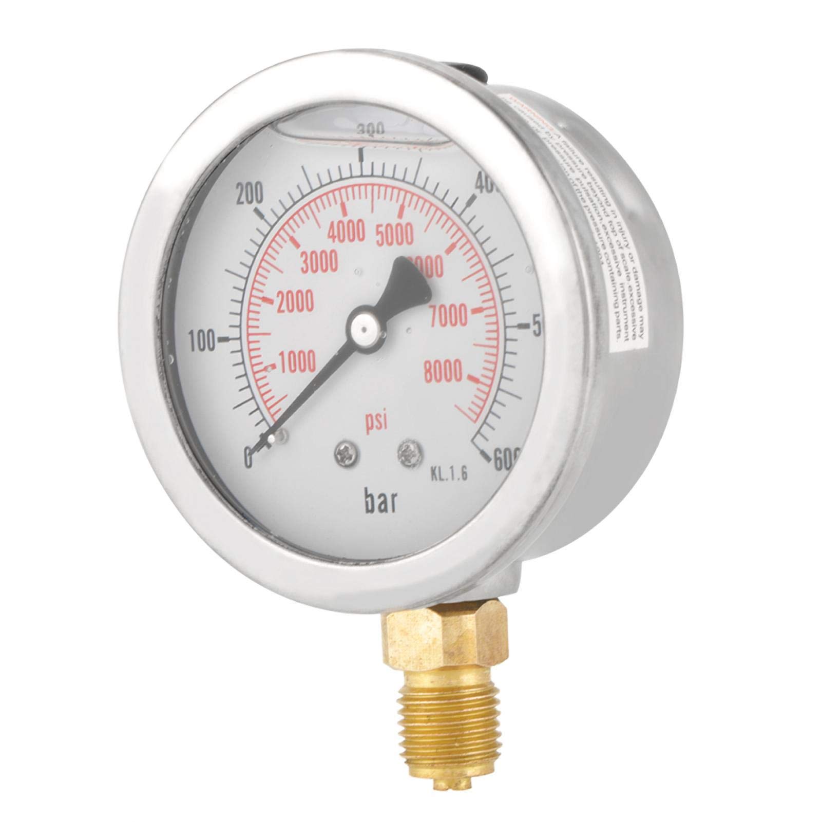 Manómetro de presión de Agua, manómetro de líquido, 0-600 Bar, G 1/4", Esfera de 63 mm, manómetro hidráulico de Agua, Herramienta de medición