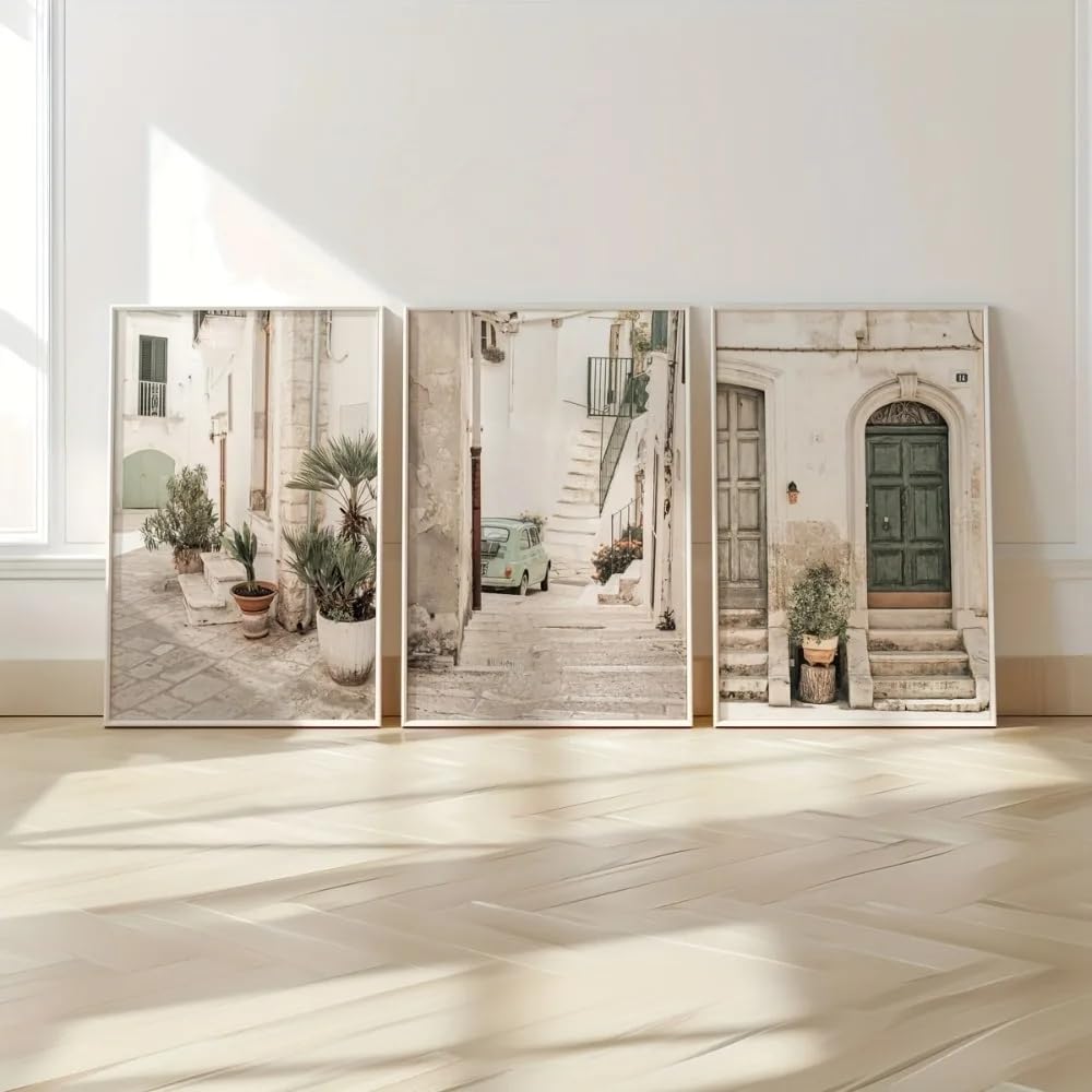 SDVIB Modern Italian Tourist City Natural Scenery Wall Art,Mediterranean Landscape Printing, European Art Canvas Poster(50x70cm/3PCS Frameless)