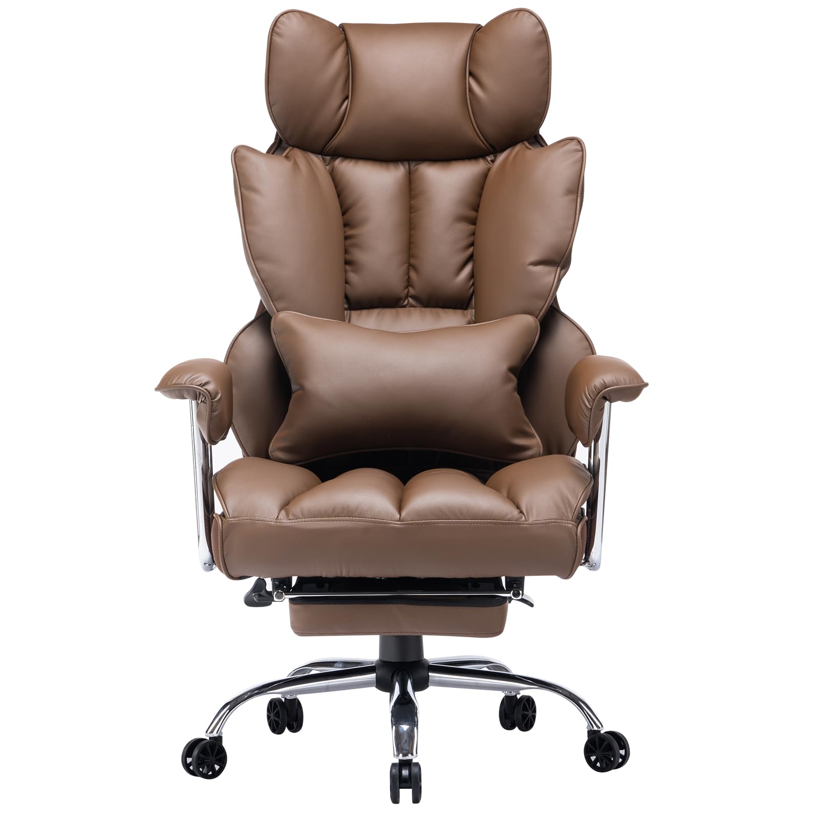 Efomao sedia da ufficio,Sedia da ufficio ergonomica in pelle PU, Sedia direzionale con supporto lombare e schienale alto, Sedia girevole regolabile con poggiapiedi e supporto lombare,Sedia marrone