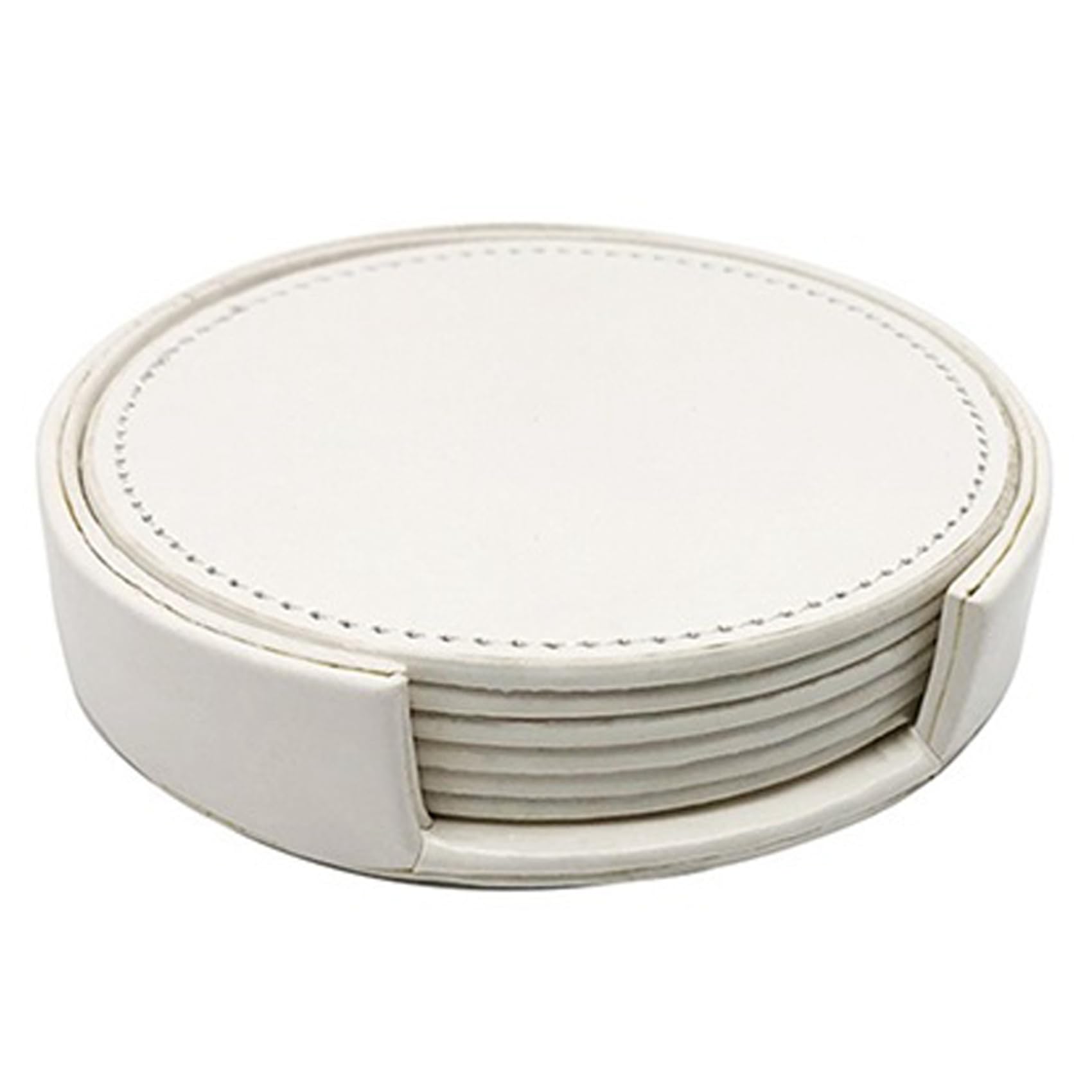 Hndhbfgrt 6PCS Circular Pure Color Leather Coasters Waterproof Heat Placemat Tea Coffee Cup Home Bar Counter Home Decor White