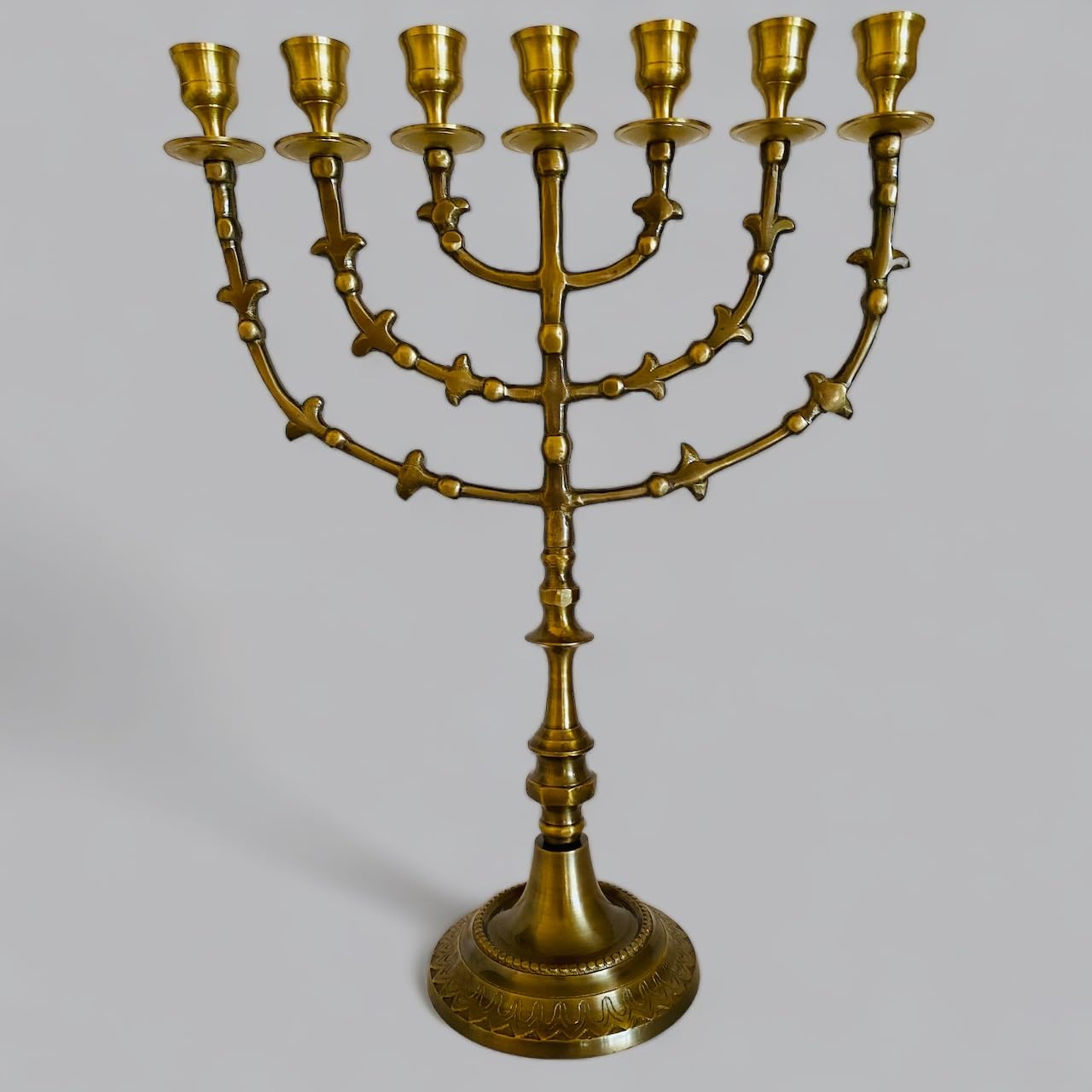 Messing, hoch 40,6 cm, 7 Zweige, Menora-Kerzen, Menora aus Israel,