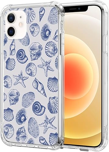 Miniatura 2 de DAIZAG Funda compatible con iPhone 12 Mini, bonita funda de teléfono azul con conchas marinas para niñas y mujeres, funda transparente de cuatro