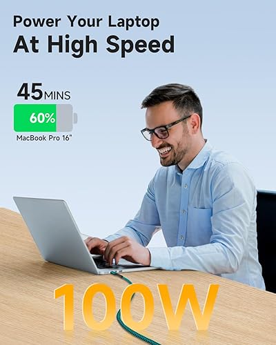 Miniatura 3 de Cable USB-C a USB-C de 3.3 pies, PD 100 W iPhone 15, cable de carga rápida de nailon trenzado de ángulo recto para iPhone 15 Plus15 Pro Max,