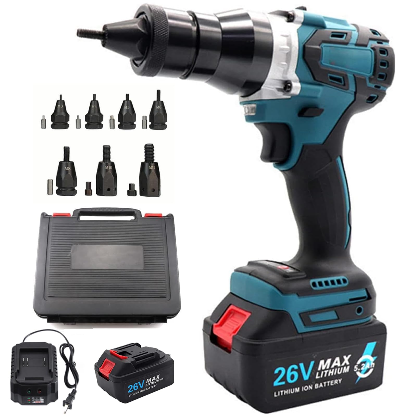 Remachadora inalámbrica portátil | Remachadora de Tuercas | para Tuercas M3 M4 M5 M6 M8 M10 M12 | Pistola de Tuerca Remache automática | para remachar sin Esfuerzo