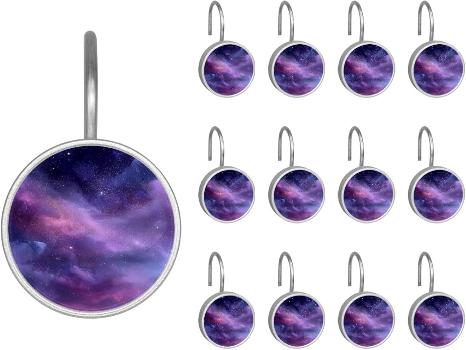 Colorful Flowers and Butterflies (3) Crystal Glass Shower Curtain Hooks Rings Decorative Bathroom Decor - Set of 12