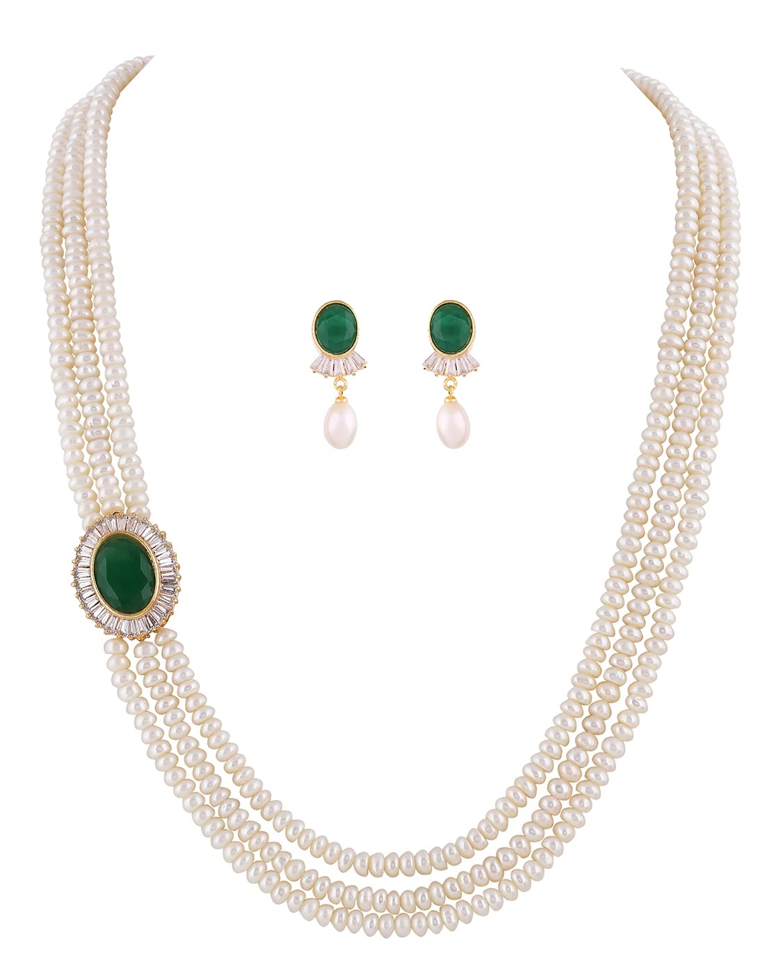 Women's Natural Fresh Water Pearl Side Piece Necklace Chain (Green)-image-40