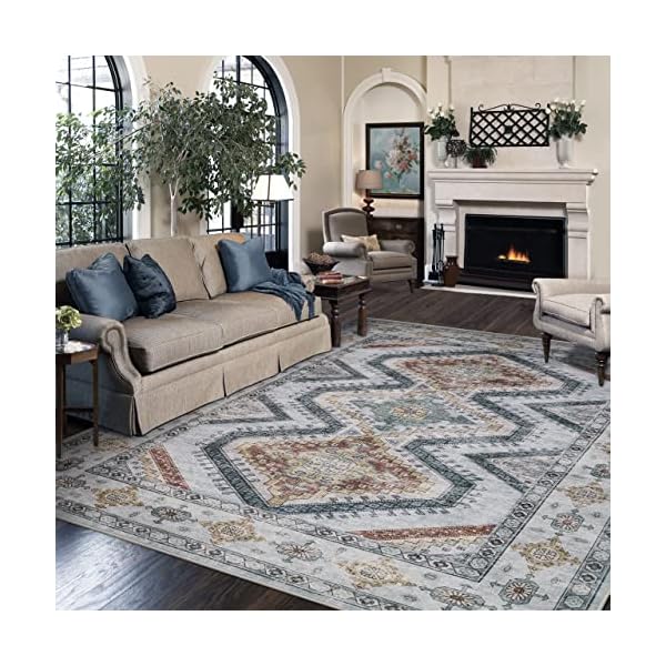 Area Rug Living Room Rugs - 5x7 Large Machine Washable Boho Carpets Vintage Persian Tribal Anti Slip Backing Thin Carpet for Under Dining Table Bedroom Farmhouse Home Office Grey Blue Area Rug Living Room Rugs - 5x7 Large Machine Washable Boho Carpets Vintage Persian Tribal Anti Slip Backing Thin Carpet for Under Dining Table Bedroom Farmhouse Home Office Grey Blue