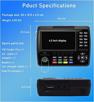 TV Signal Strength Meter, V10 Finder ProSatellite Signal Finder Meter Satellite Meter Satfinde Digital Satellite Finder 4.3 Inch LCD Satellite Finder,Camping Essentials