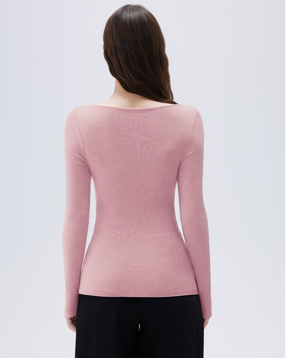 SUUKSESS Cloud Cashmere Women Boat Neck Fitted Long Sleeve Shirt Basic Knit Tops - Image 5