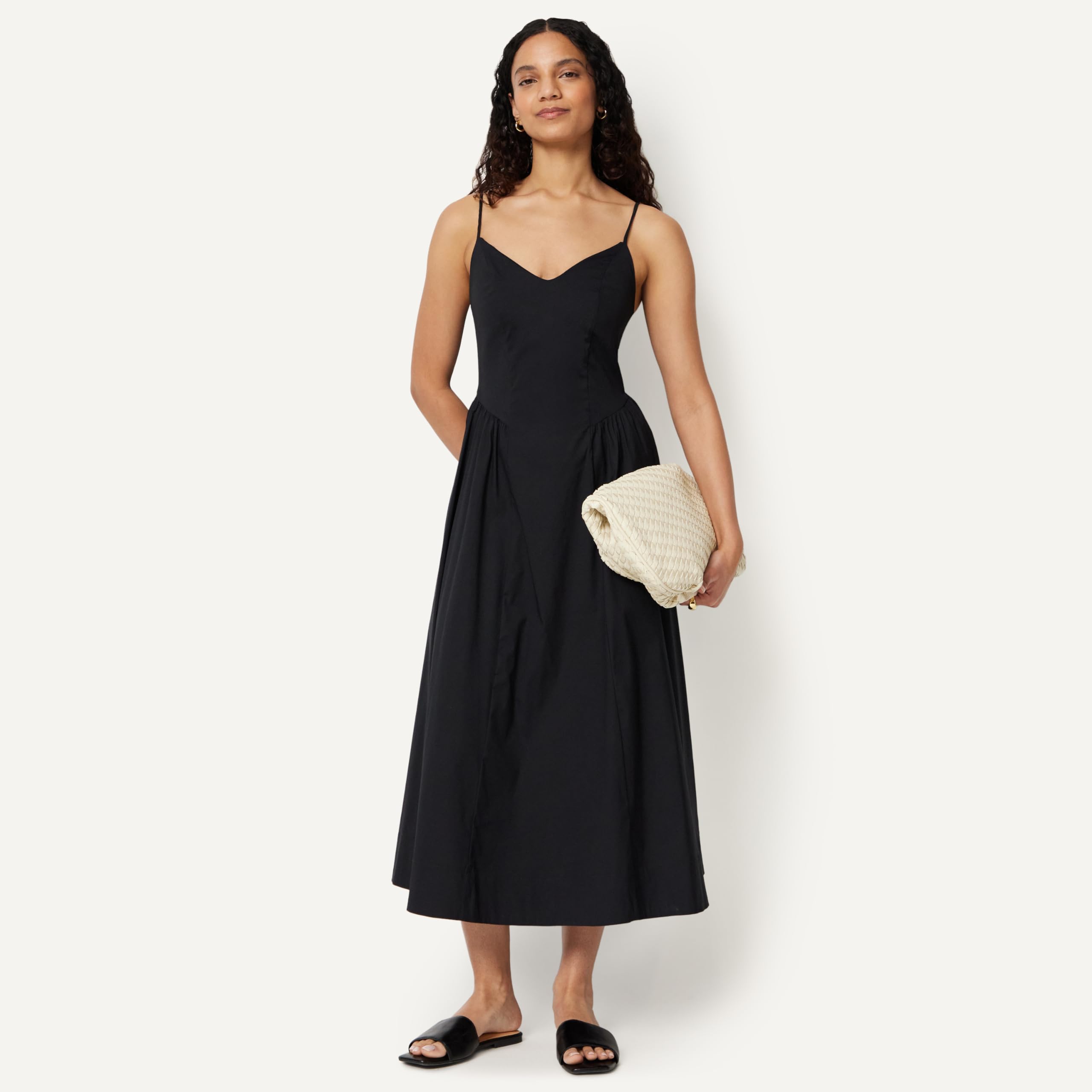 Amazon Essentials Mujer Vestido Midi de Popelina de algodón con Tirantes Delgados Fit & Flare
