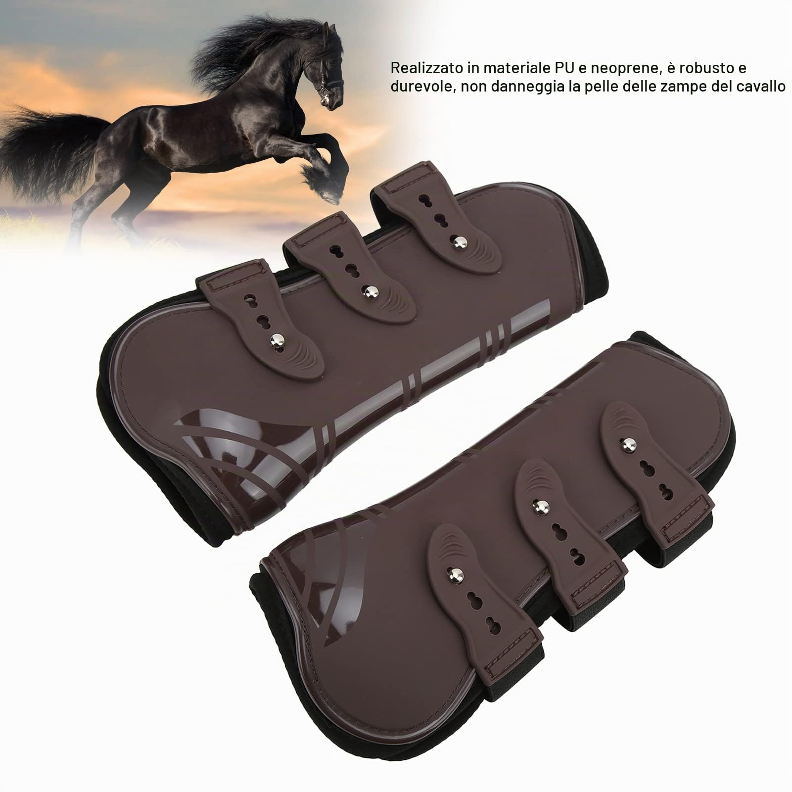 CHICIRIS Parastinchi per cavalli, in neoprene PU, traspirante, leggero, per equitazione (paio di gambe anteriori marroni, L)