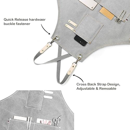 Miniatura 7 de carrotez Delantal de lona ajustable de gran tamaño con bolsillos Delantales para hombres y mujeres