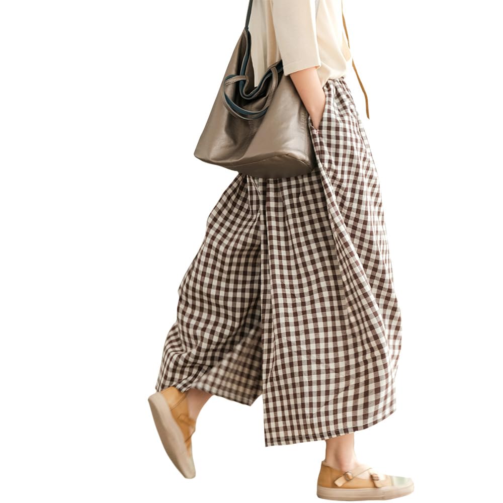 Women Boho Japanese Style Cotton Linen Pants Elastic Waist Relax Fit Trousers