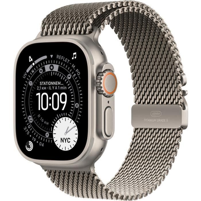 Apple Watch Ultra 3 [GPS + Cellular 49mm] Reloj Inteligente de Carrera y Multideporte con Caja de Titanio Natural y Pulsera Milanesa Natural. Comunicaciones por satélite, Seguimiento de la Salud y