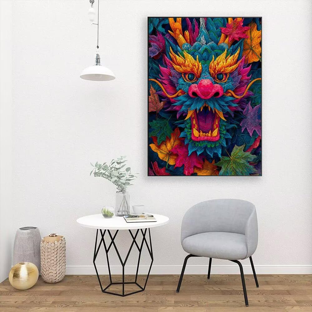 Malowanie według numerów dorosłych, kolor smoka, DIY Painting by Numbers Kits, Zdjęcia do malowania Kolorowanki według liczb Obrazy Akrylowe z Pędzelkami, Dekoracja domu Ściana 90x120 cm (bez ramki) Q