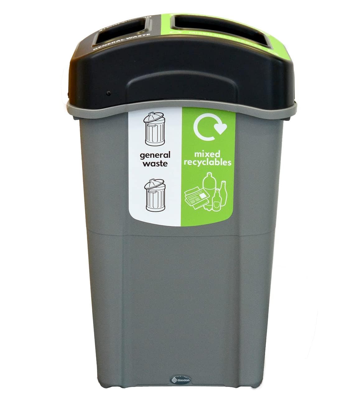 Glasdon Eco Nexus Duo 85 General Waste/Mixed Recycling Bin (Grey) – Indoor Recycling Container with 70/30 or 50/50 Split Lid – Slim Office Recycling Bin (70/30 Split Lid)