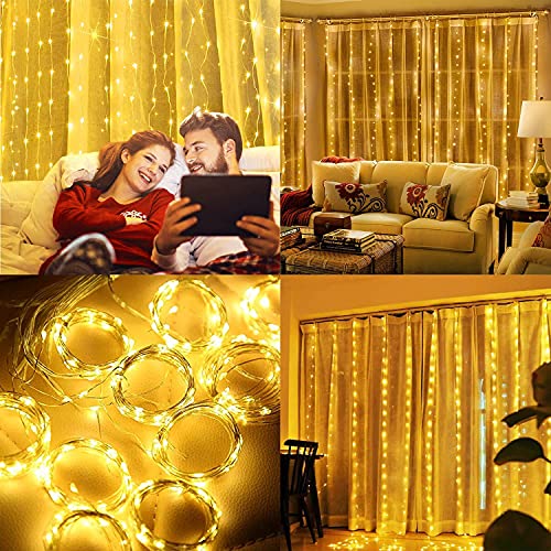 Image of 8 Modes Curtain Lights 300 LEDs 10 Fairy Light 3Mtr Each Indoor /Outdoor Decoration for Diwali, Christmas, Party, Home, Patio Lawn with Remote and USB Power (Fairy String Curtain Light)