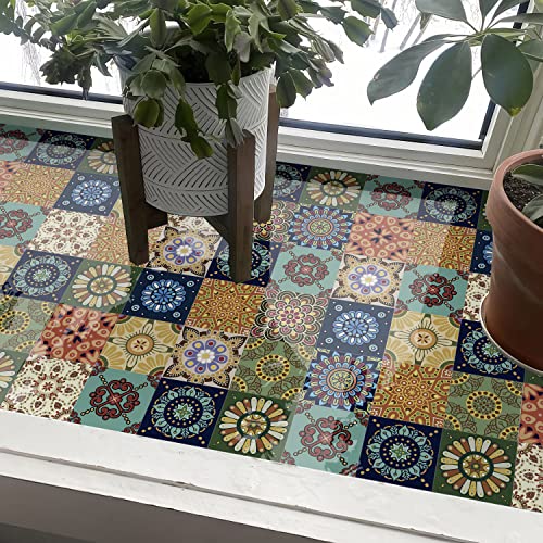 Image of WallDesign Fractal Pattern Tile Self-Adhesive Sticker - 16 x 24 inch Waterproof Easy Clean Durable Vinyl Decorative Film for Kitchen Counter, Washbasin, Table, Wall, Cupboard