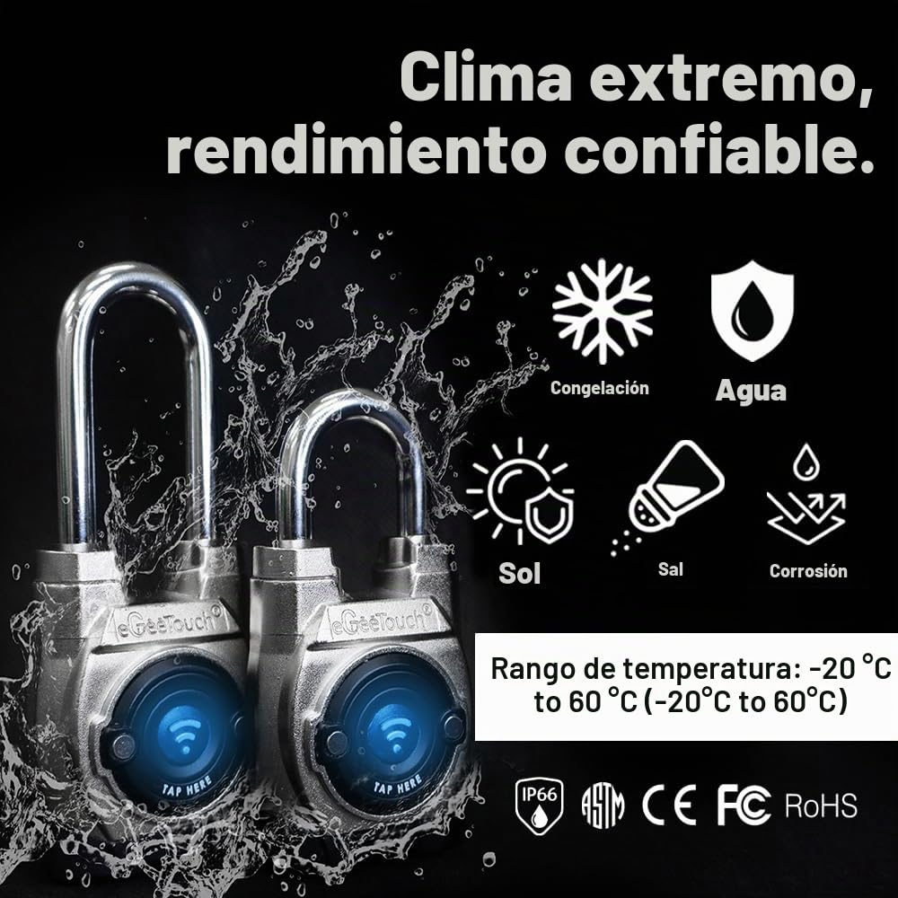 5ª generación [2023] Candado inteligente para exteriores IP66 resistente a la intemperie Diseño robusto para uso comercial, Bluetooth + NFC (anticorte)