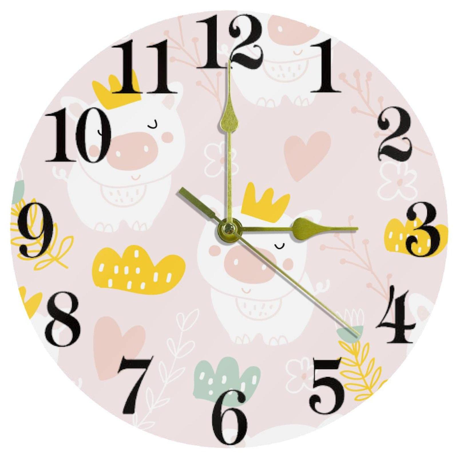 Horloge murale silencieuse pour chambre d'enfant sans tic-tac rose cochon