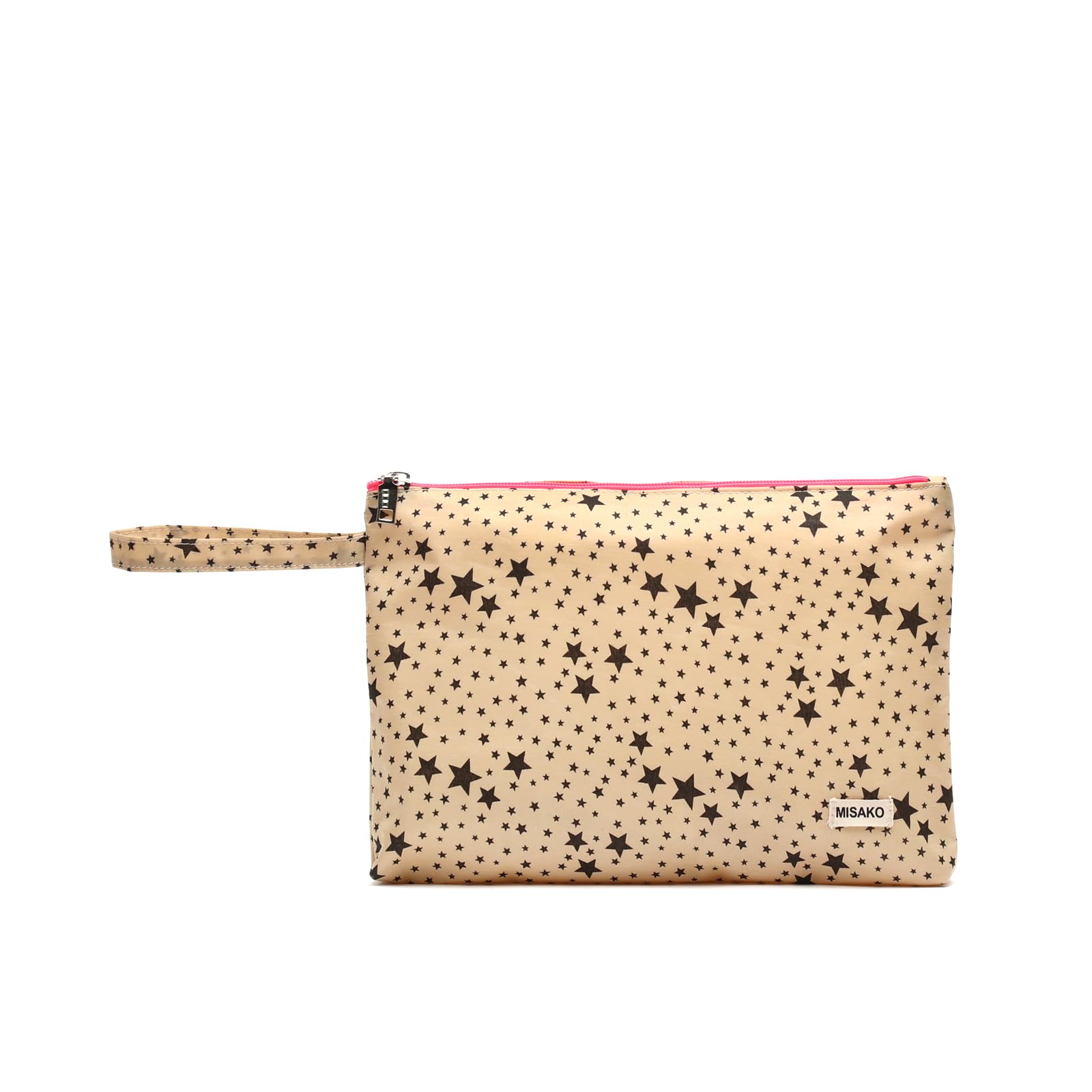 MISAKO Star Neceser con asa de Mano - Totebag Bolsa Shopper Grande de Moda - Gimnasio, Playa, Universidad, Compras Star Beige 27 X 23 X 2 cm