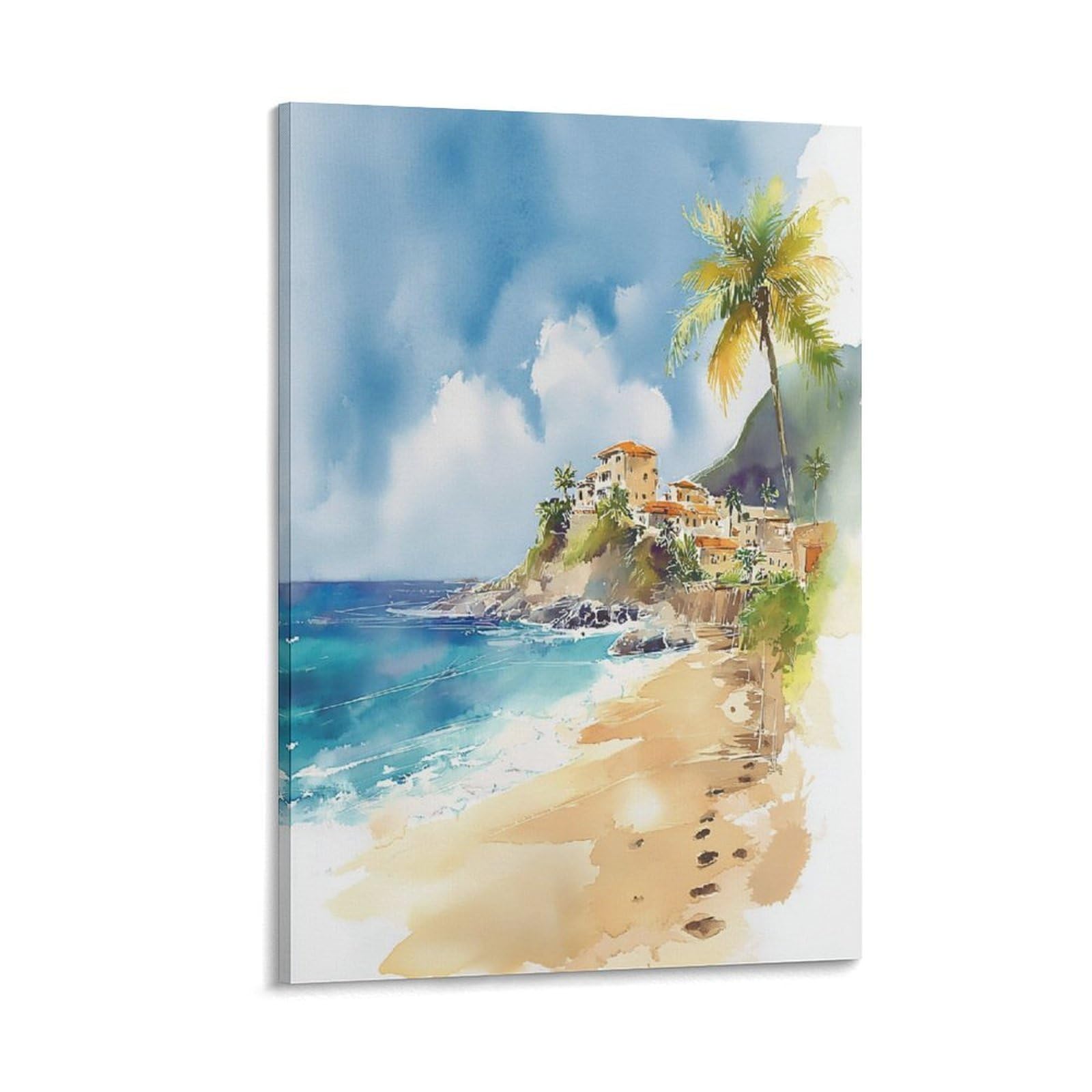 XWYMXZ Playa Del Carmen Watercolor 20x30inch(50x75cm) Vintage Travel Poster Watercolor Canvas Art