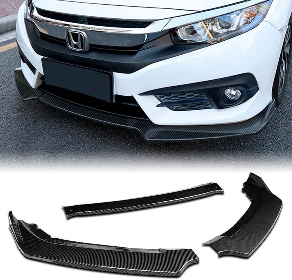 PU/626/PCF Carbon Fiber Print Front Bumper Body Kit Lip 3PCS Compaitble with 2016-2019 Civic