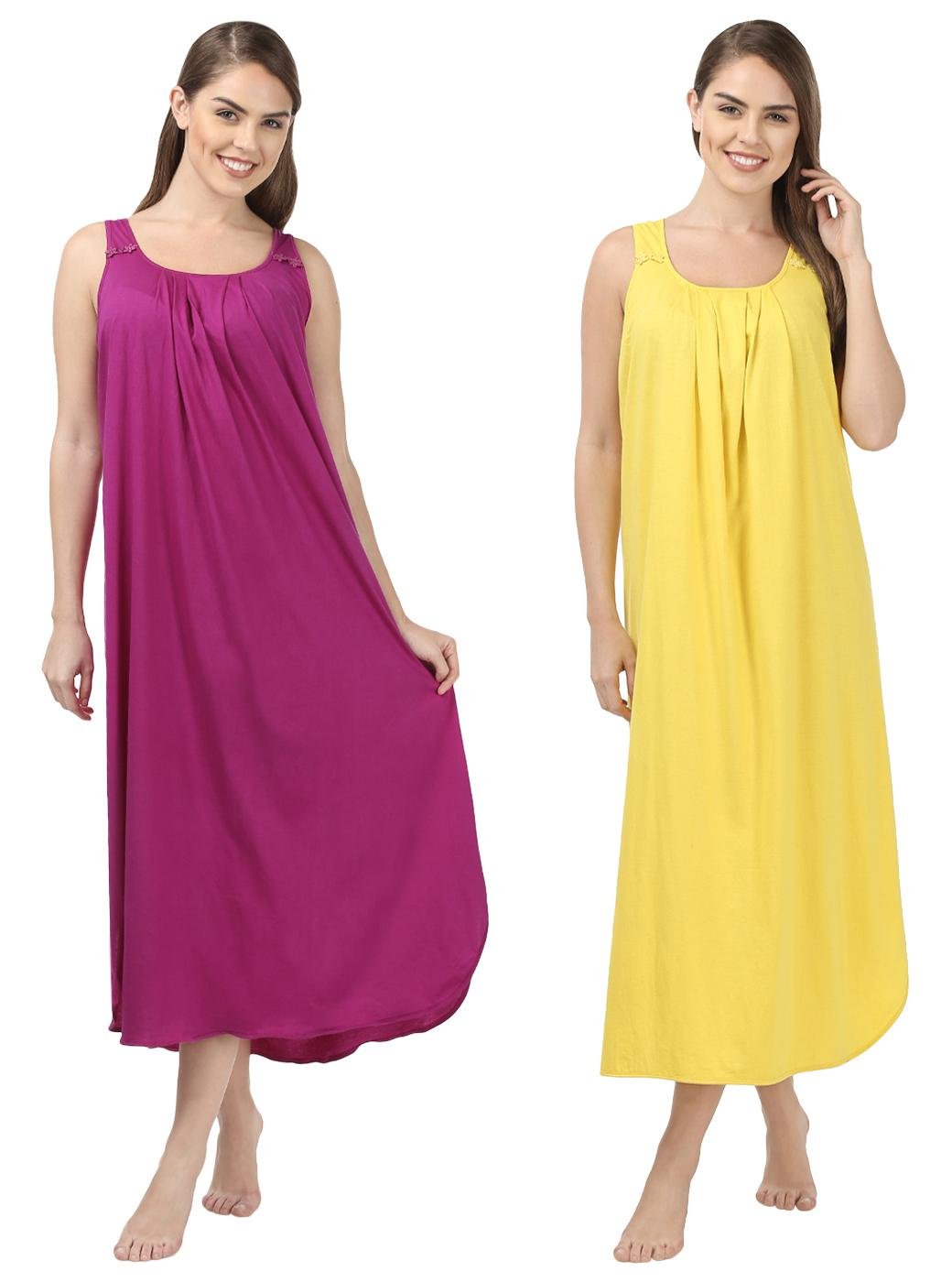 blazon Women's Cotton Nighty Slip - Set of 2 (Vivid Violet & Yellow)-picture-17