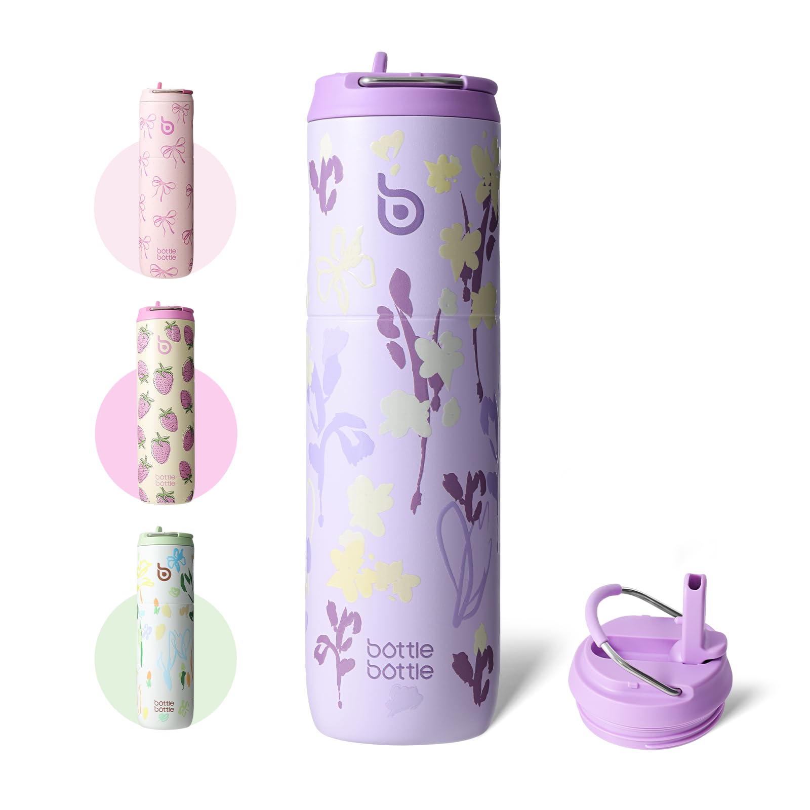 BOTTLE BOTTLE Insulated Water Bottle 24oz with Straw Lid and Handle for Sports Travel Gym Stainless Steel Water Bottles Double-Wall Vacuum Metal Leak Proof BPA-Free (Purple Grown)