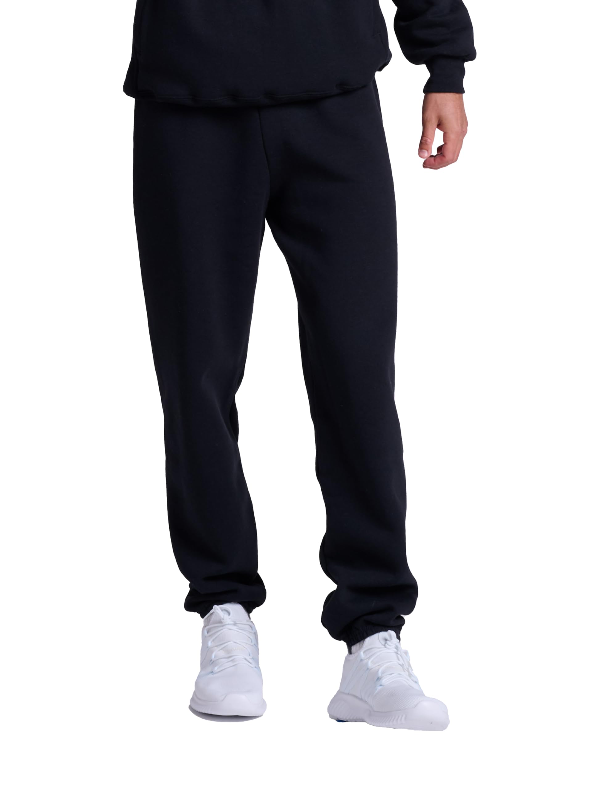 Russell Athletic Men's Black No Pockets Dri Power Fleece Elastic Bottom Sweatpants, Relaxed Fit, Moisture Wicking, With Or Without, Medium