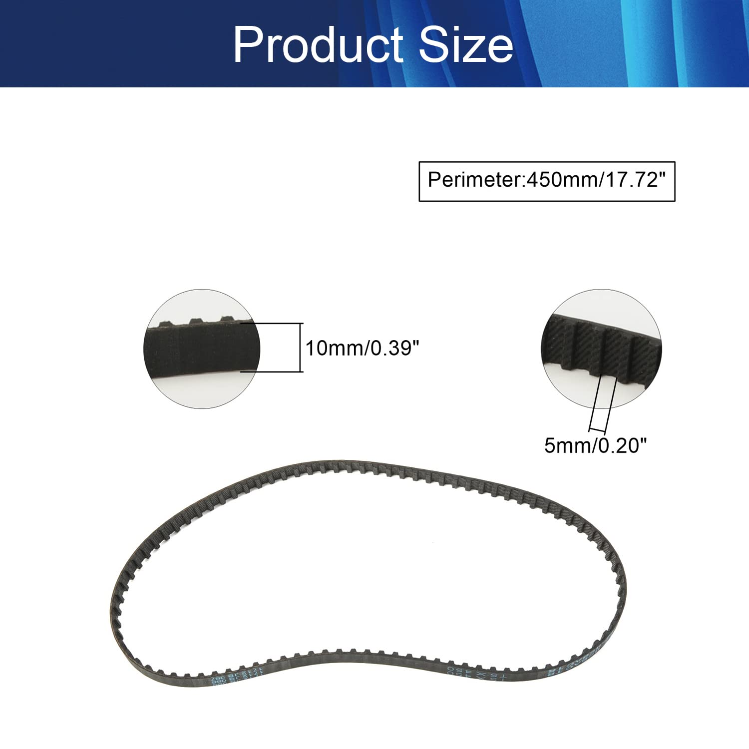 Jutagoss Timing Belt T5-450 Cogged Toothed Rubber Timing Belt 450mm Circumference 10mm Width Synchronous Closed Loop Belt Timing Pulley Tools Black 1Pcs