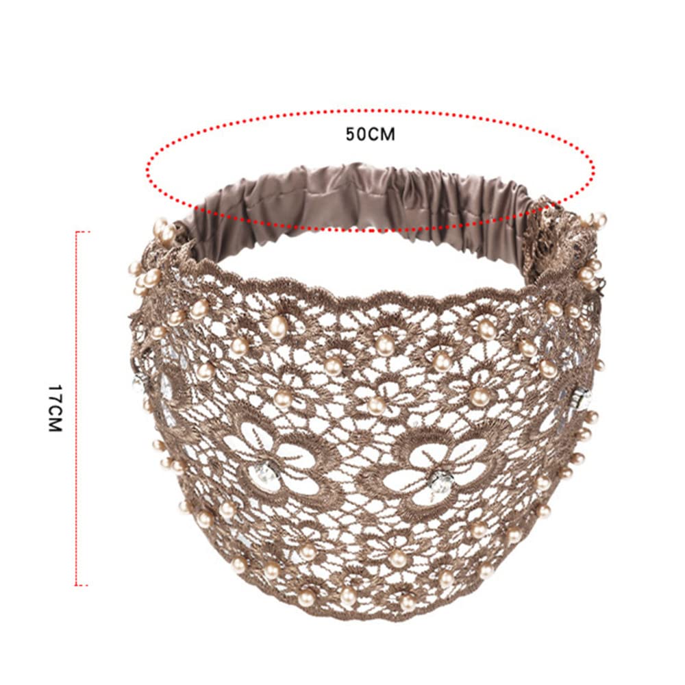 Fasce per capelli in pizzo per le donne ampie fasce elastiche in pizzo floreale con perle accessori per capelli bianchi copertura per capelli