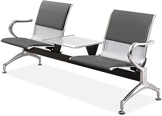 2-Seat Waiting Room Bench with Table Airport Reception Chairs with Armrests and Back Reception Chair for Clinic Airport Hospital Barber Salon Bank,Grey