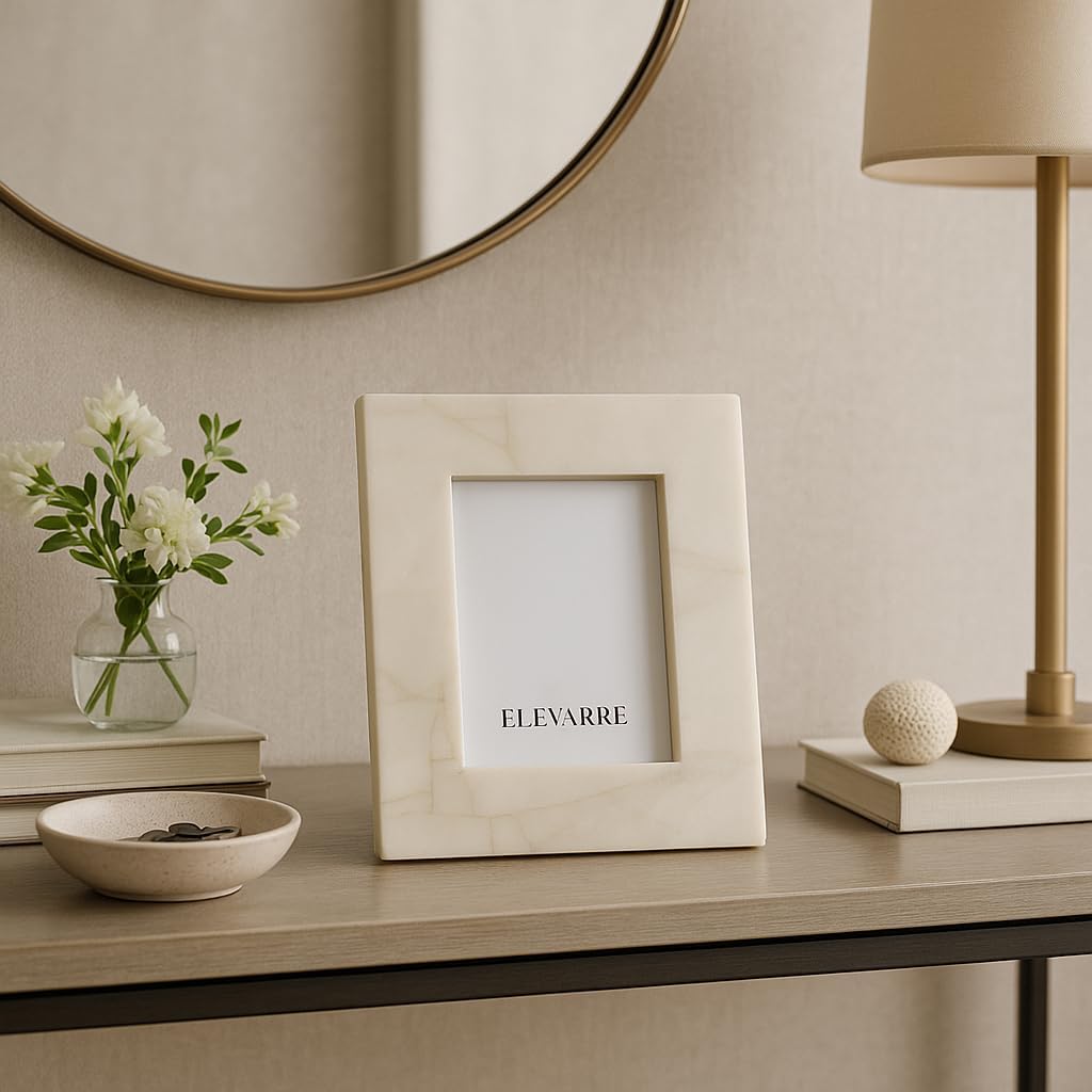 Decorative Rectangle Quartz Picture Frame - Modern Boho Photo Frame for Tabletop, Entryway Styling, or Bedroom Decor - Elegant Home Decor Accents for Living Room and Office Space - 10", White