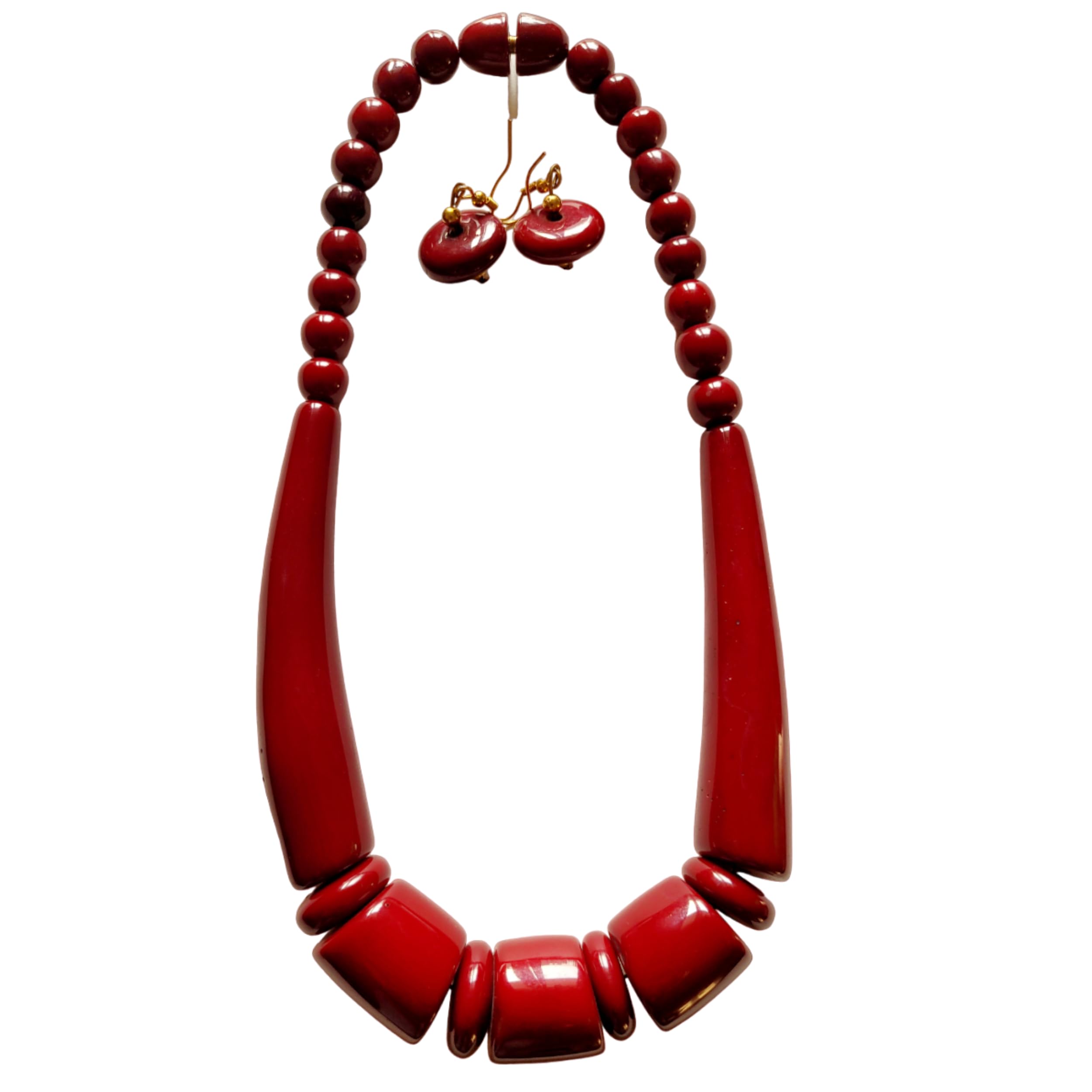 Handmade Chunky Beaded Short Necklace With Earrings | Fashion Jewellery For Women | Bohemian Necklace | Tribal Jewelry | Women Festival Jewellery (Cherry Red) (B0CM13YR2R) Amazon Price History, Amazon Price Tracker