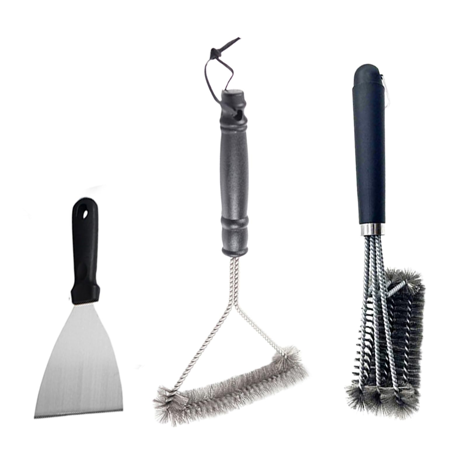 Fyfjur BBQ Cleaning Kit, 2 Pcs BBQ Cleaner Cleaning Brush with Stainless Steel Griddle Scraper, Easier and Effective Clean 3-Branch Grill Brush for Barbecue Grill and Oven